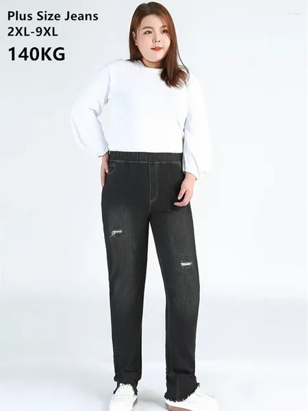 Les jeans pour femmes grattent les femmes noires déchirées plus taille 140 kg 5xl 6xl 9xl fille slim fit crayon pantalon denim haut taille