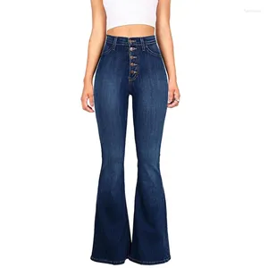 Jeans pour femmes denim sexy-bootroms solid coloride lavage de la taille haute de la taille féminine se poit la jambe large Lady street fashion occasionnel