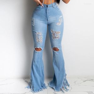 Damesjeans Sexy denim gescheurd Dames uitlopende broek Knie-uitgesneden gat Vernietigde slanke laarsbroek Wijde pijpen Bell Bottom Fashion Club