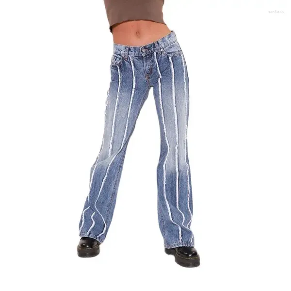 Jeans pour femmes sexy pour femmes taille basse évasée avec classique do vieux jambe large long pantalon en denim à la mode rue de fille mince