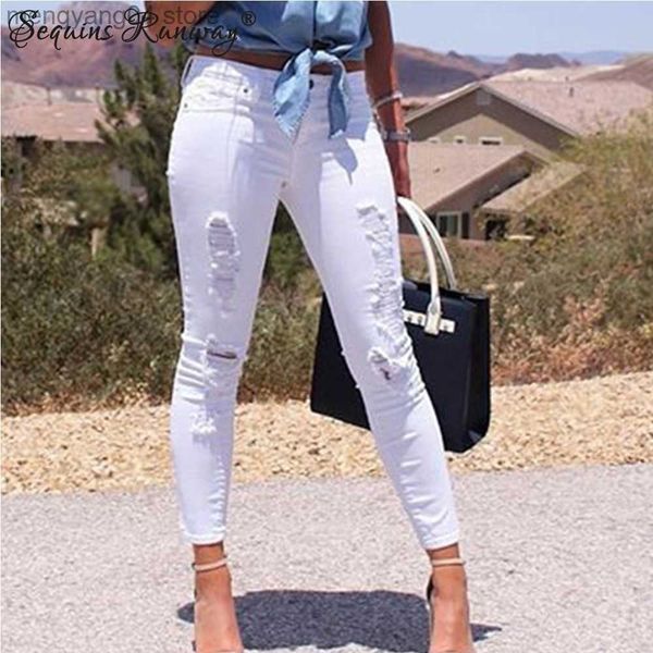 Jeans pour femmes Sexy Hole blanc streetwear femmes jeans boyfriend femme taille haute crayon pantalon leggings maman jeans vêtements vintage pantalon en denim T230530