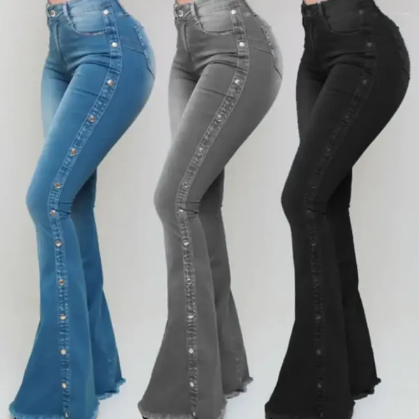 Jeans para mujer Sexy Push Up High Cintura Flare Mujeres 2023 Otoño Moda Botón de metal Diseño Bell Bottom Lady Tamaño grande Pantalones de mezclilla