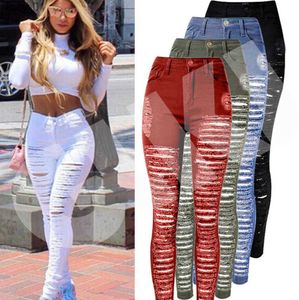 Dames Jeans Sexy gescheurde denim jeans Skinny gatbroek Hoge taille Stretchjeans Slanke kokerbroek Zwart Wit Blauw 240304