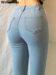 Jeans pour femmes Sexy Skinny taille haute bleu Jean grande taille 38 40 mode coréenne pantalon crayon mince Streetwear pantalon en Denim serré élastique 231206