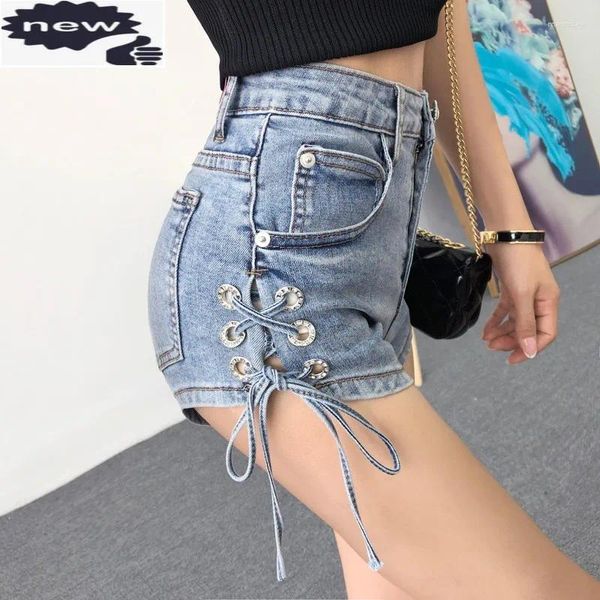 Jeans para mujeres Sexy Summer Women Mini Denim Shorts de cintura alta Cernera Up Crystal Slim Fit pantalones cortos Damas