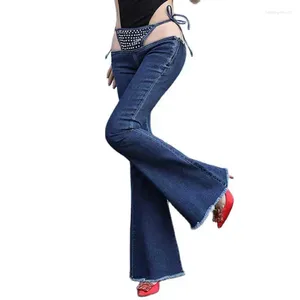 Jeans pour femmes Sexy Ultra Low Taille Bikini Large Jambe Flare Pour Femmes Bandage Gris Rivet Pantalon