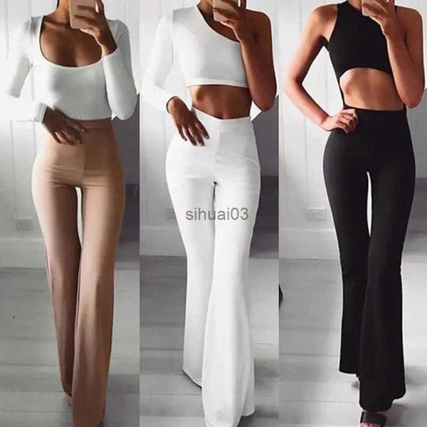 Pantalones vaqueros para mujer, pantalones largos sexis de cintura alta para mujer OL, pantalones de pierna ancha ajustados Palazzo lisos para mujer, pantalones Harem para mujer