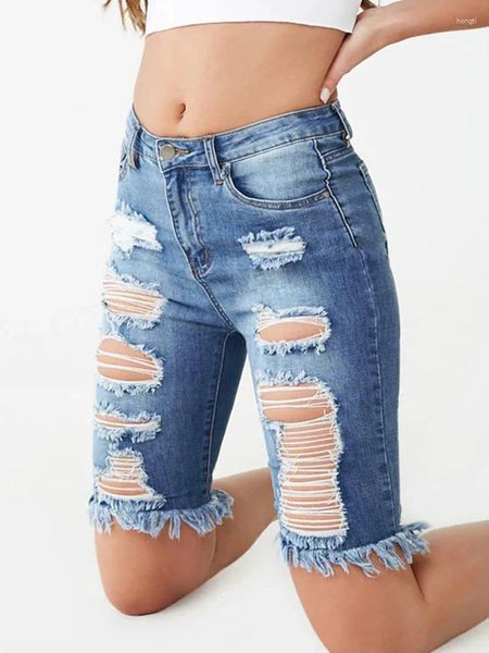 Pantalones cortos de jeans femeninos de cintura alta cortina estirando medias estiradas delgadas mujeres sexy mujeres mezcladas