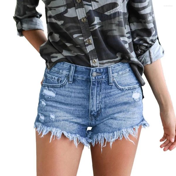 Shorts de jeans pour femmes femmes 2024 mode printemps été décontracté perforé élastique haute taille denim streetwear y2k