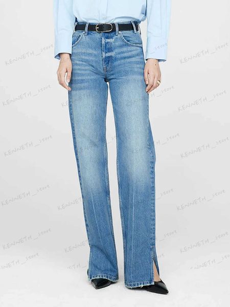 Jeans para mujer Ranuras laterales Longitud completa Jean Mujeres 2023 Otoño Invierno Ropa Vintage Diseñador Moda Denim Pantalón Novio Pantalones largos Mujer T240129