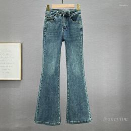 Jeans pour femmes pantalons de fond de belt-fond simple et rafraîchissant 2024 Automne élastique haute taille mince