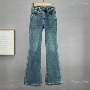 Jeans para mujeres Pantalones de campana de campana de mezclilla simple y refrescante 2024 Autumn Elastic High cintura Slim Slim Blue oscuro