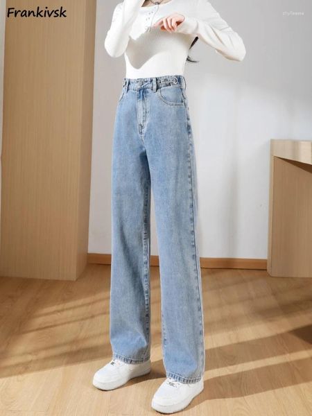 Jeans de femmes simples femmes style européen rétro lointain la jambe large lâche la longueur de la cheville printemps été harajuku streetwear tendance denim