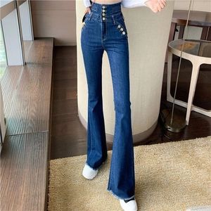 Damesjeans Single Breasted High Taille Flare for Women Autumn Street Slim Boot Cut Denim Pants Ladies Fishtail 4 Button 230821