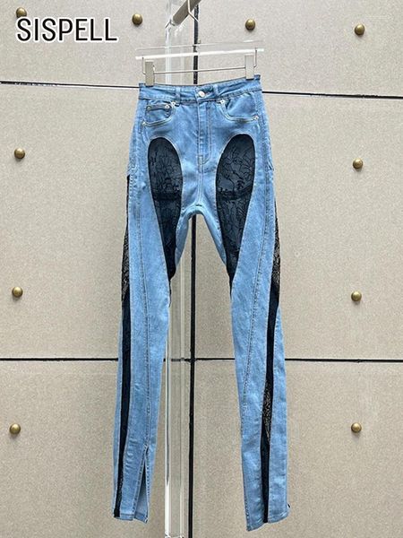 Jeans para mujeres SISPELL Patchwork Lace transparente para mujeres Palacos de cintura alta Casaul Denim Pithing Femenino 2024 Moda Ropa de moda