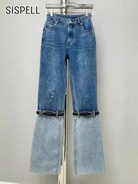 Jeans femeninos SISPELL Pantalones de mezclilla vintage para mujeres Cinturón de mosaico Hit Watchwork Pantalones de moda de piernas anchas sueltas Ropa de moda femenina