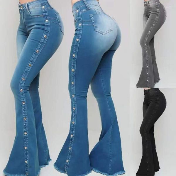 Jeans de mujer Pantalones de mezclilla ajustados Cintura alta Llamaradas Casual Pierna ancha Estiramiento Azul Sexy Jeacns Pantalones de campana