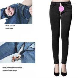 Jeans pour femmes skinny invisible avant et arrière pantalon à siège ouvert élastique plus taille 150 kg femmes coréen pantalon extérieur pratique