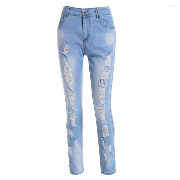 Jeans pour femmes Skinny Stretch Casual Zipper Light Wash Poches de couleur unie Déchiré Long Détruit Denim Sexy Crayon Pantalon