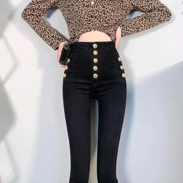 Jeans pour femmes Skinny Femmes Taille haute S Slim Fit Pantalon noir Pantalon pour femmes Bureau Vibrant Designer de luxe en vente japonais Y2k