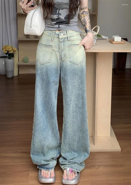 Jeans féminins Slegiri Gradient Y2K Baggy Streetwear Vintage Loose Wide-leg Femme Contrôle de denim droit coréen décontracté