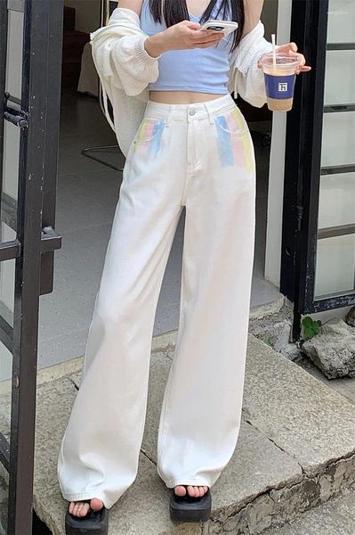 Jeans féminins Slegiri High Waited Tie-Dye Baggy Streetwear Femmes coréennes Straight Loose Wide-leg Denim Tablers Y2K