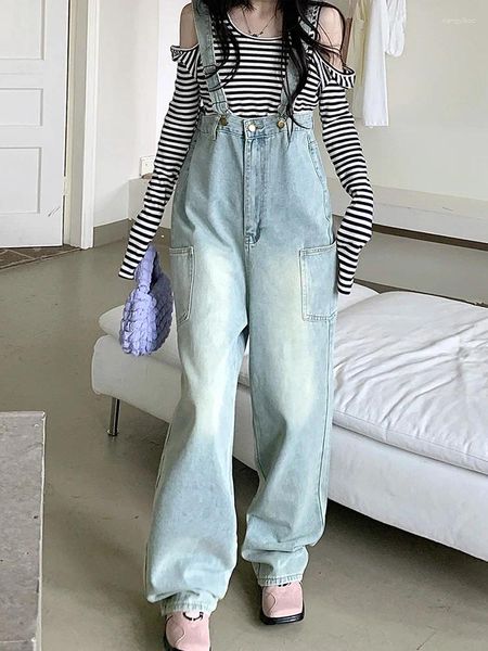 Jeans pour femmes Slergiri Vintage Blue Salopette pour femmes Printemps Été 2024 Streetwear Style coréen Lâche Casual Wide Leg Denim Pantalon