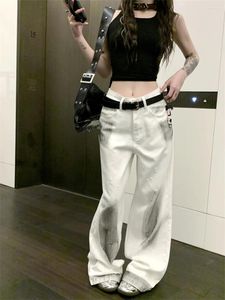 Damesjeans slergiri witte graffiti hiphop baggy y2k streetwear mode vintage hoge taille wijd puten katoenen broek met riem