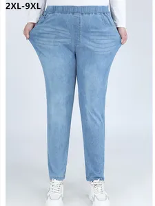 Jeans pour femmes slim fit femme 140 kg surdimensionné plus taille 7xl 8xl 9xl pantalon denim féminin haute longueur de cheville