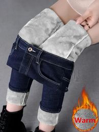 Jeans pour femmes Slim Fleece Crayon Pantalon Hiver Femmes Peluche Stretch Vaqueros Pantalon Taille Moyenne Épaissir Denim Chaud Spodnie 231218