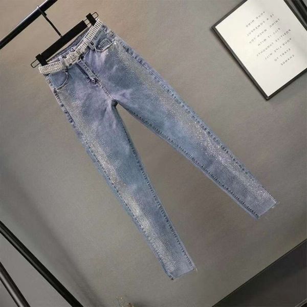 Jeans de mujer Slim Rhinestone Stretch para mujer Cintura baja Adelgazante Pantalones azules Femme Recortado Lápiz Pantalones de mezclilla Marca al por mayor de moda