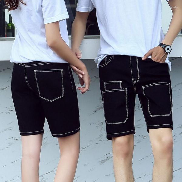 Pantalones vaqueros para mujer, pantalones rectos ajustados para mujer/hombre, pantalones cortos de mezclilla para amantes del verano 2023, pantalones capris negros hasta la rodilla con múltiples bolsillos, Unisex