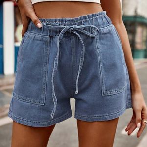 Jeans pour femmes, ourlet fendu, personnalité de rue, décontracté, mode lavage à l'eau, pantalon en Denim, taille élastique, cordon de serrage, short