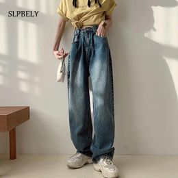 Jeans para mujeres Slpbely Mujer retro verano otoño vintage cintura alta ancho de pierna ancha