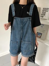 Jeans féminins SML Summer Coorean Preppy Style Jumps Suit en denim 2024 Girls décontractés Vintage Roll Up Wide Jam Shorts Womens (78121)