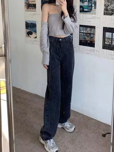 Damesjeans Smoky Gray Honderd nemen High Taille Wide Leg Jeans Vrouwen Loose Show Dun Rechte Solid Color Pants 230324