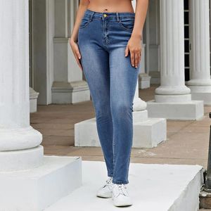 Jeans pour femmes couleurs solides mode décontractée pantalon élastique élastique