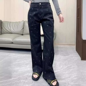 Dames jeans South Oil Quality Xiaoxiang 24 lente/zomer Nieuwe Camellia Press Lijm Temperament High Taille Slim rechte been voor vrouwen