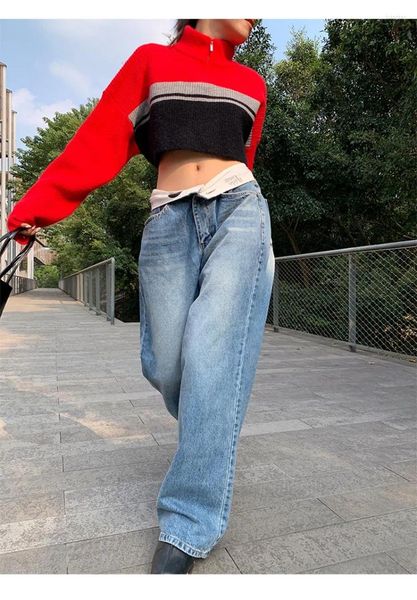Jeans pour femmes Spicy Girl Taille basse pour femmes 2023 Printemps Ins Rollover Tube droit Pantalon traînant Mode