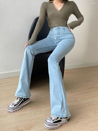 Damen Jeans Spicy TVVOVVIN Mädchen Mode Hohe Taille Flare Hosen Vintage Enge Passform Hip Lift Beine Lange Bodenfegen 0PKB