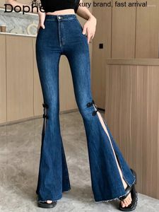 Jeans pour femmes divisé le streetwear bleu évasé pour les femmes au printemps automne haute taille minceur stretch conception denim Bell-bootoms pantalon