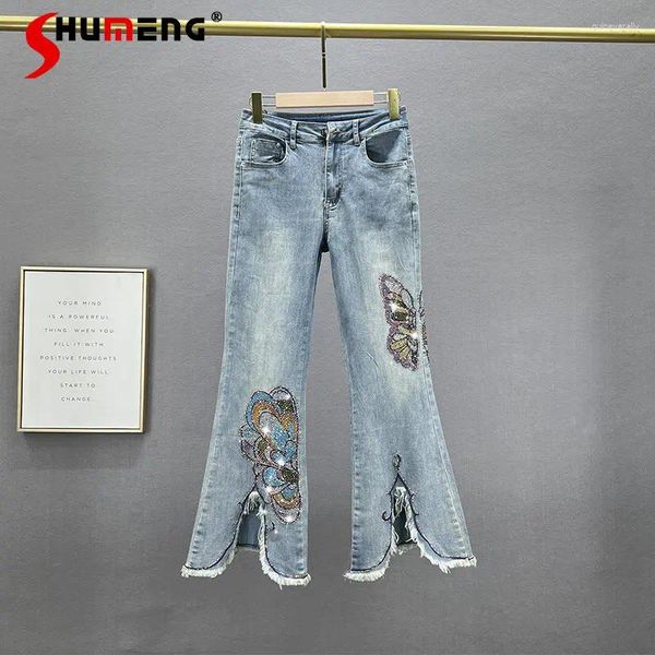 Jeans féminins pantalons de fond de cloche en denim Split Spring Elastic High Taies Slim Slimming Europe