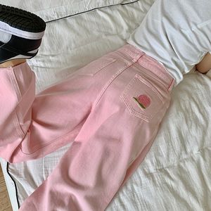 Damesjeans Split Wide Leg Jeans Printing Pink White Blue Women Trousers High Taille Rechte Tube Losse MOP -broek 26 kleuren 230306