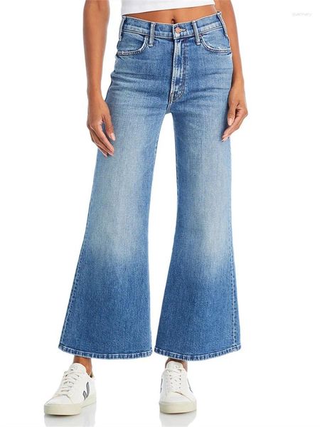 Jeans para mujer Primavera 2024 Mujeres Cintura alta Pierna ancha Flared Ladies Vintage Light Blue Pantalones All-Match