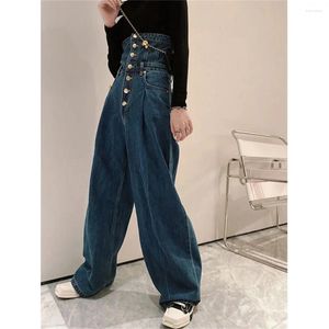 Jeans pour femmes printemps 2024 Fashion Fashion High Bouton Up Up Ligne Boule Baggy Femme Denim Capris Pantal