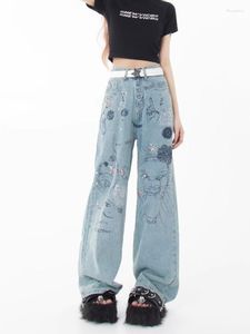 Jeans pour femmes, saison de printemps et d'automne, Design de petit marché, imprimé Graffiti, baril droit personnalisé