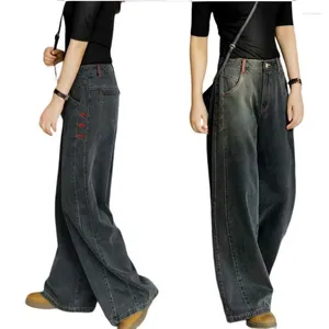 Jeans pour femmes Printemps Automne Noir Droite Femmes Lâche Taille Haute Pantalon Large Baggy Denim Pantalon Évasé