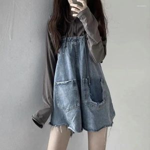 Jeans de femmes printemps automne bleu denim shorts pour femmes fille japonaise kawaii mignon salopette combinaison pantalon barboteuses vêtements vintage