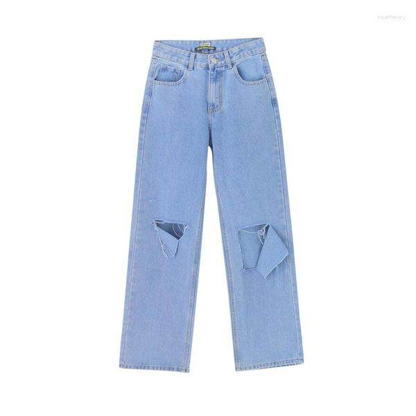 Jeans femme printemps automne mode coton Denim pour femmes 2023 taille haute bleu trou bureau dame décontracté femme K275