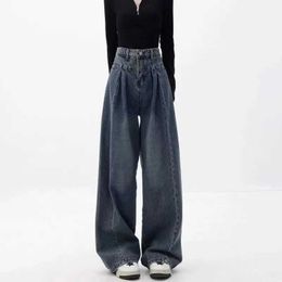 Damesjeans Spring herfst Koreaanse mode Strtwear High Taille Baggy Jeans Women Rechte dunne drape all-match brede pijpen jeans femme y240422